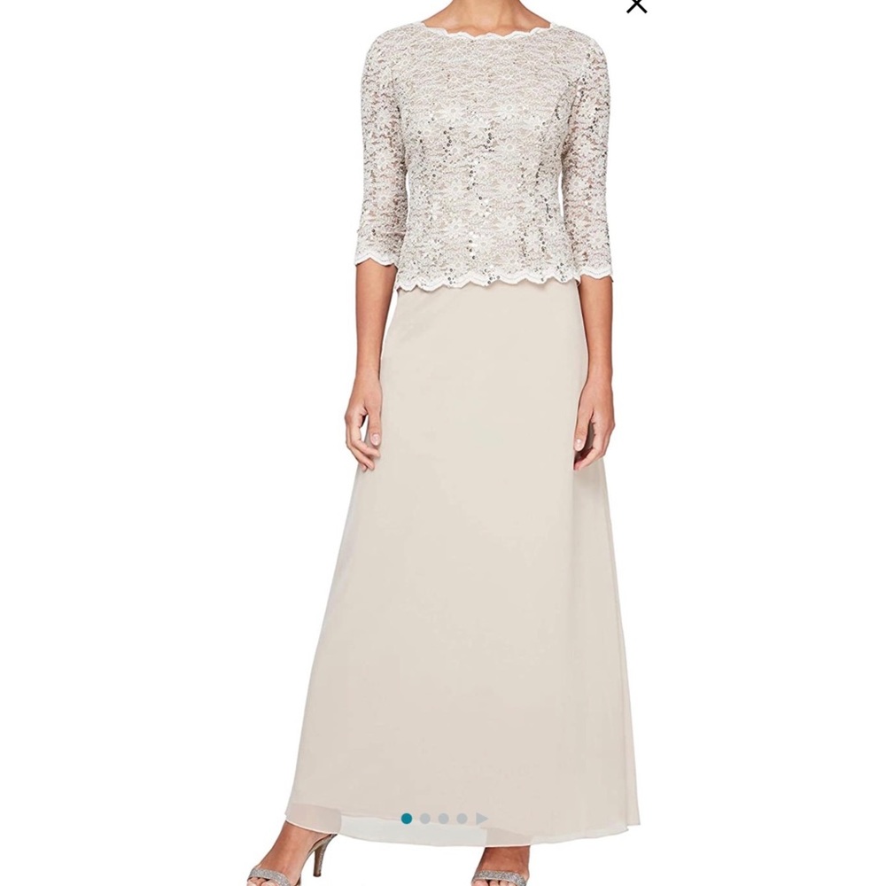 Alex Evenings Long Taupe Sequin Lace Gown